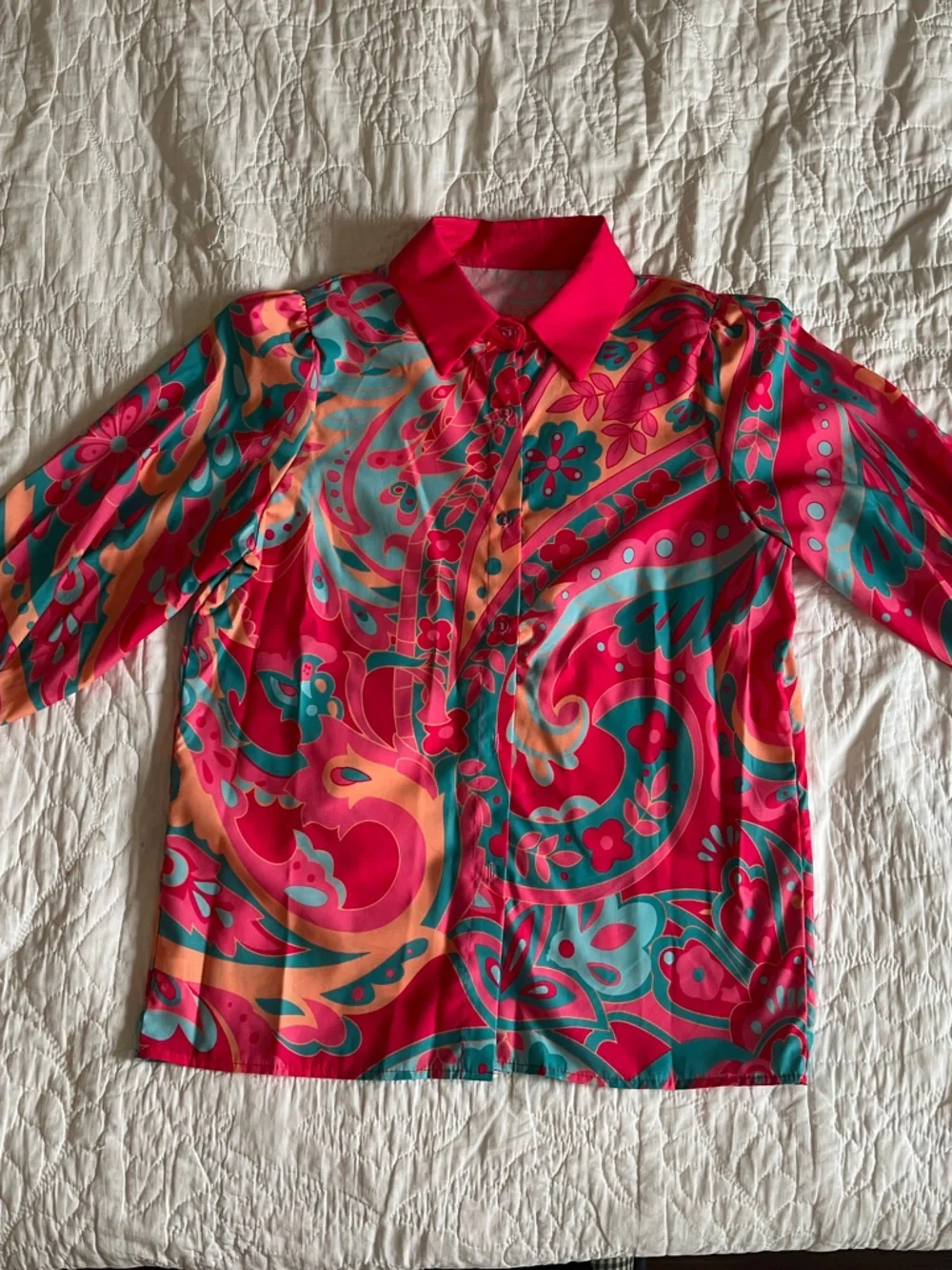 Vibrant Pink & Teal Paisley Blouse